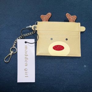 Madden Girl Reindeer Card Case Mini Wallet Key Ring Chain NWT Rudolph